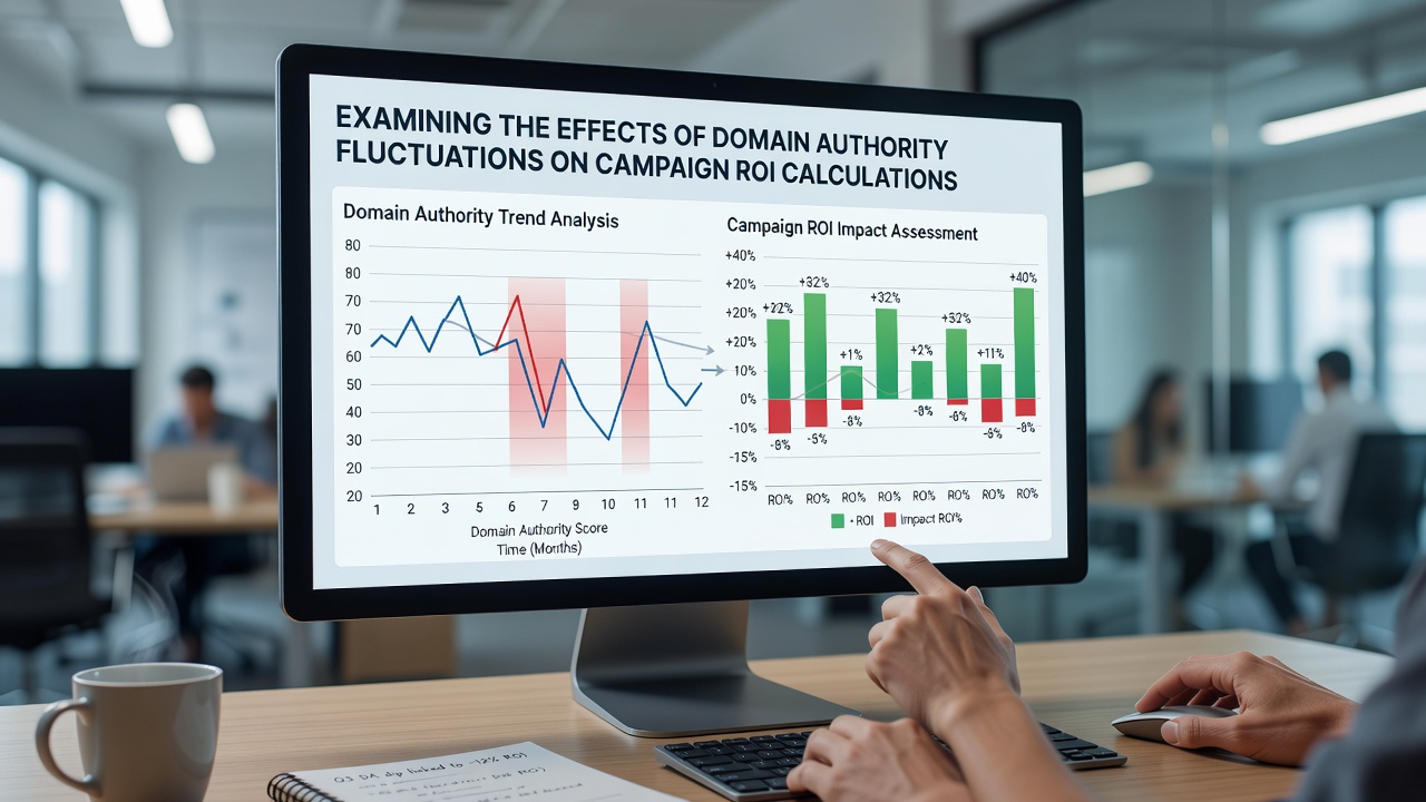 Dashboard interface displaying ROI metrics correlated with domain authority trends