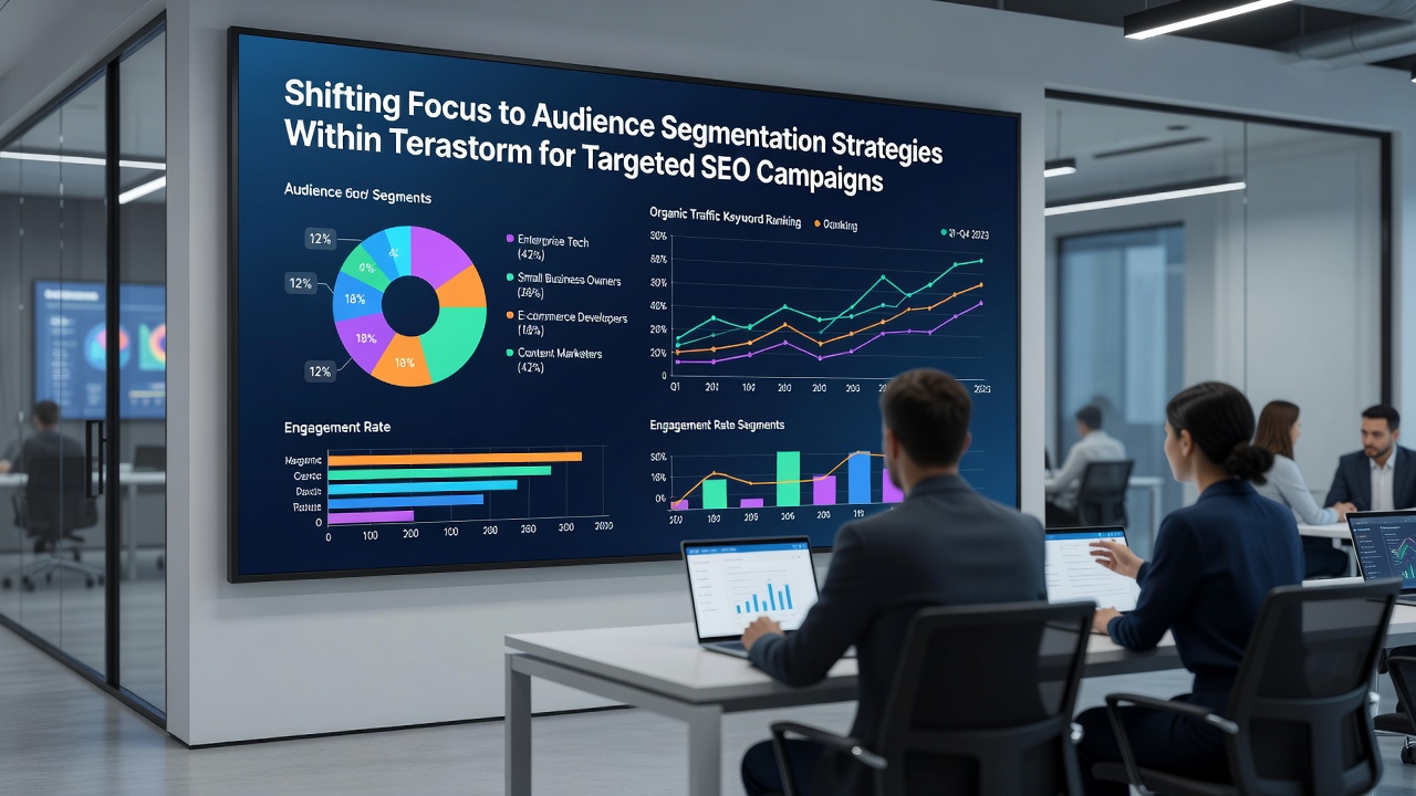 Infographic illustrating audience segments mapped to SEO campaign performance within Terastorm